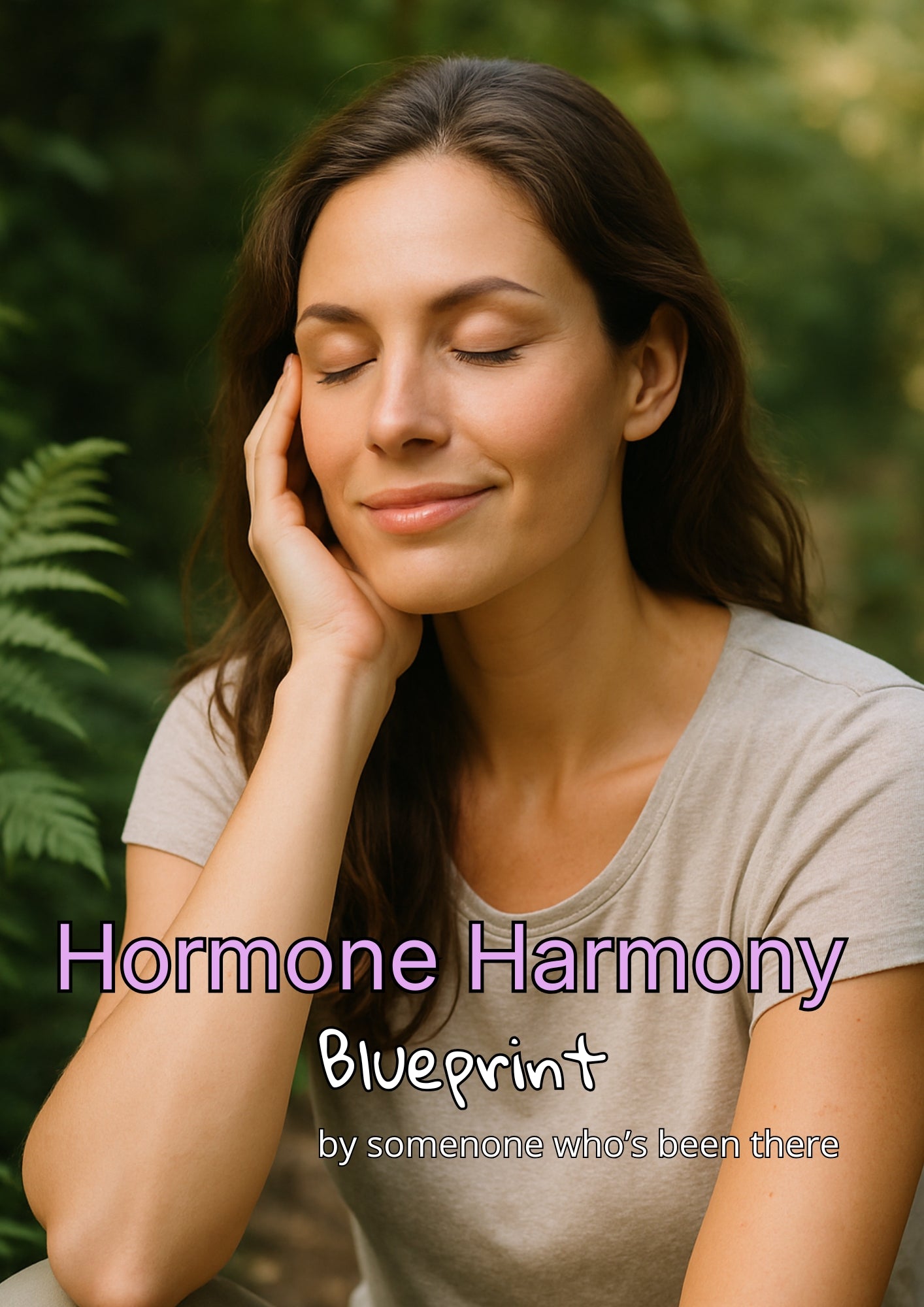 Woman with eyes closed, resting her head on her hand, with 'Hormone Harmony Blueprint' text overlay.