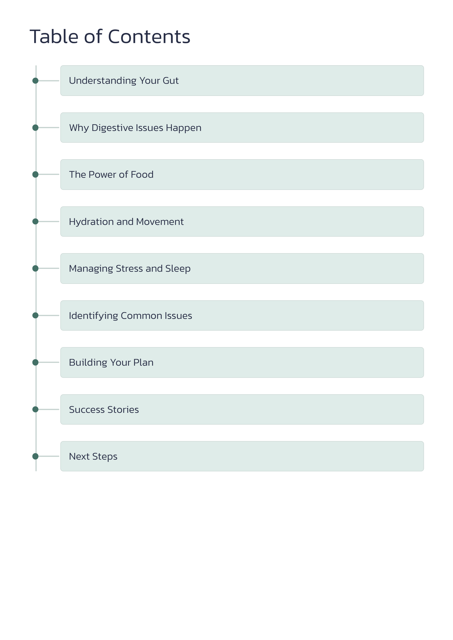 Table of contents for a health or wellness guide on digestive issues.