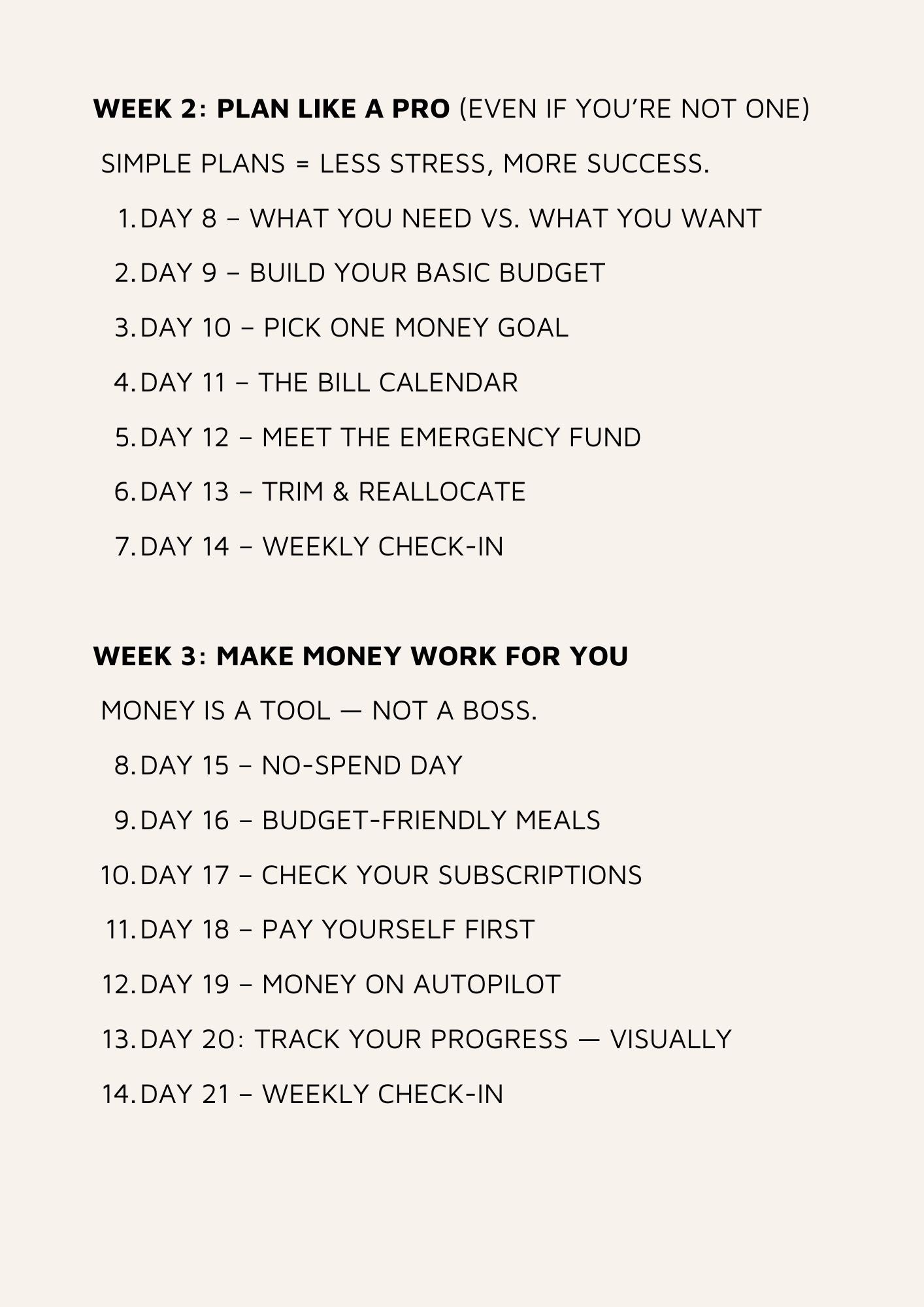 List of financial planning days with a white background